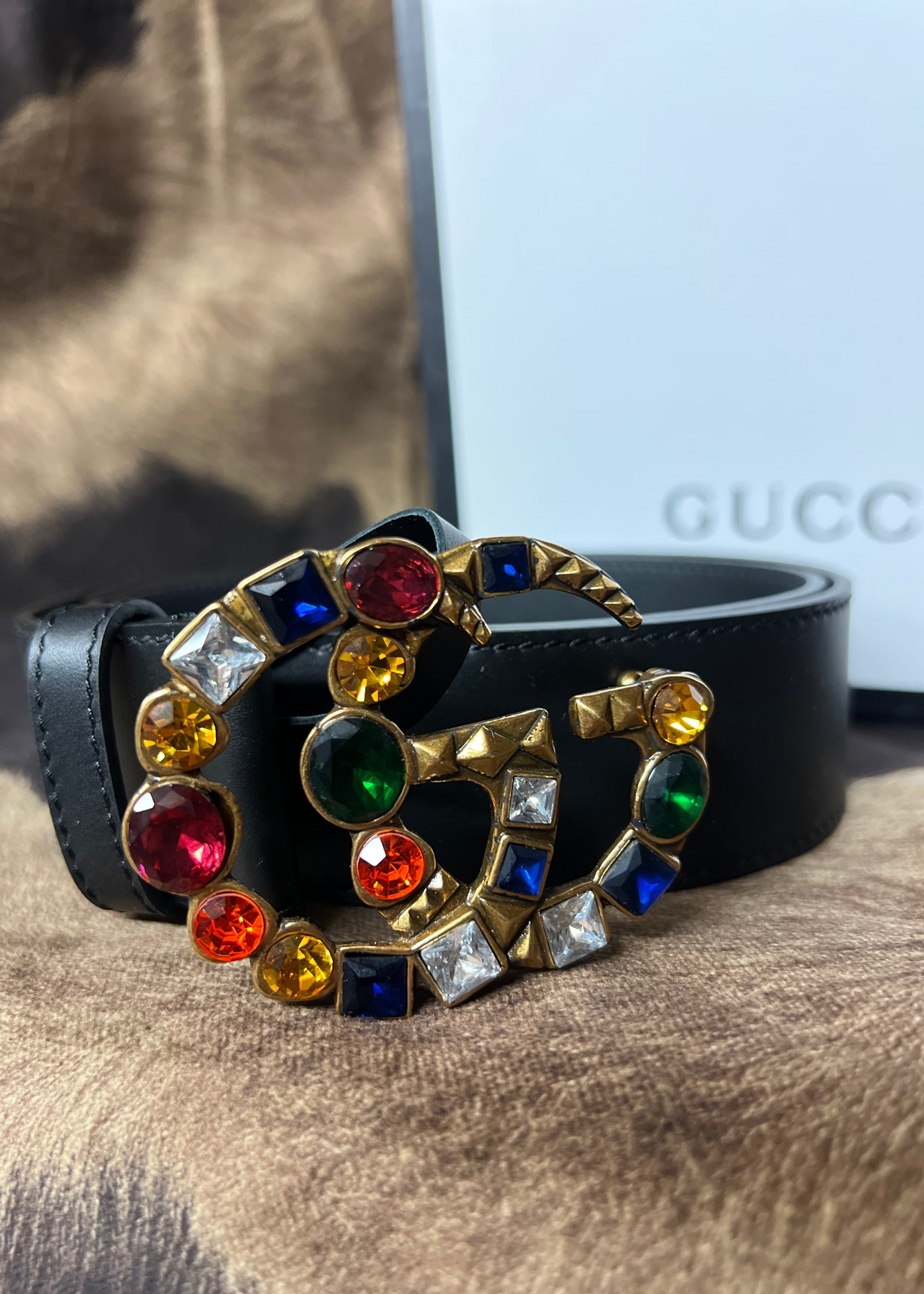 Black Belt with Multicolor Gem Buckle