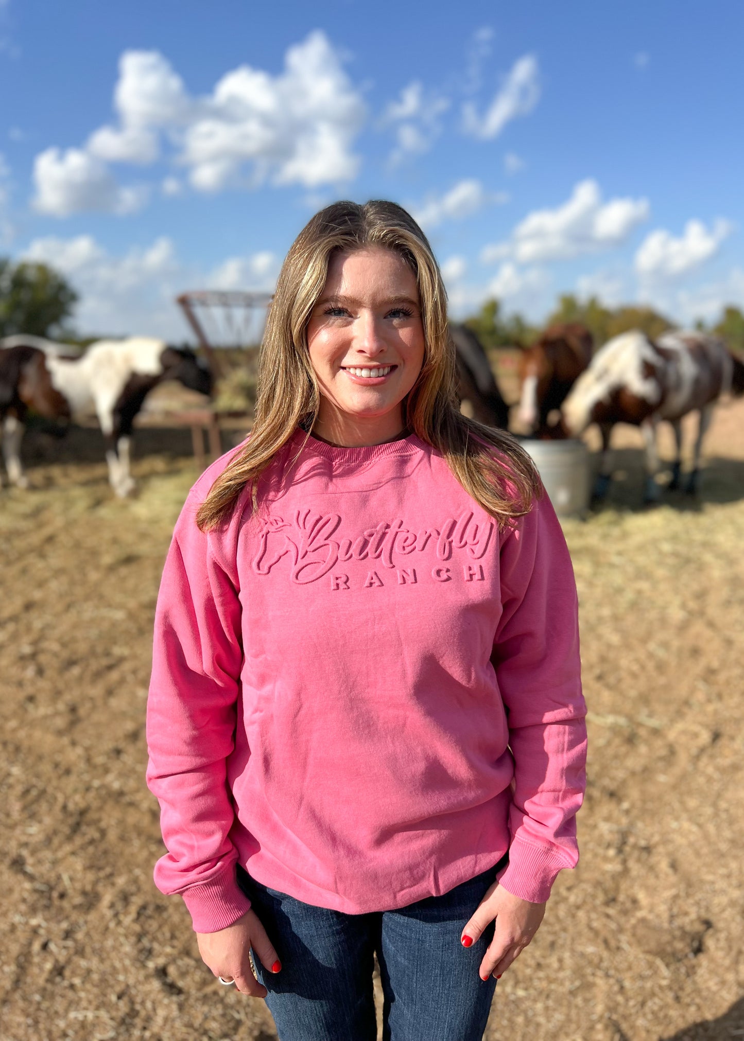 Butterfly Ranch Embossed Crewneck