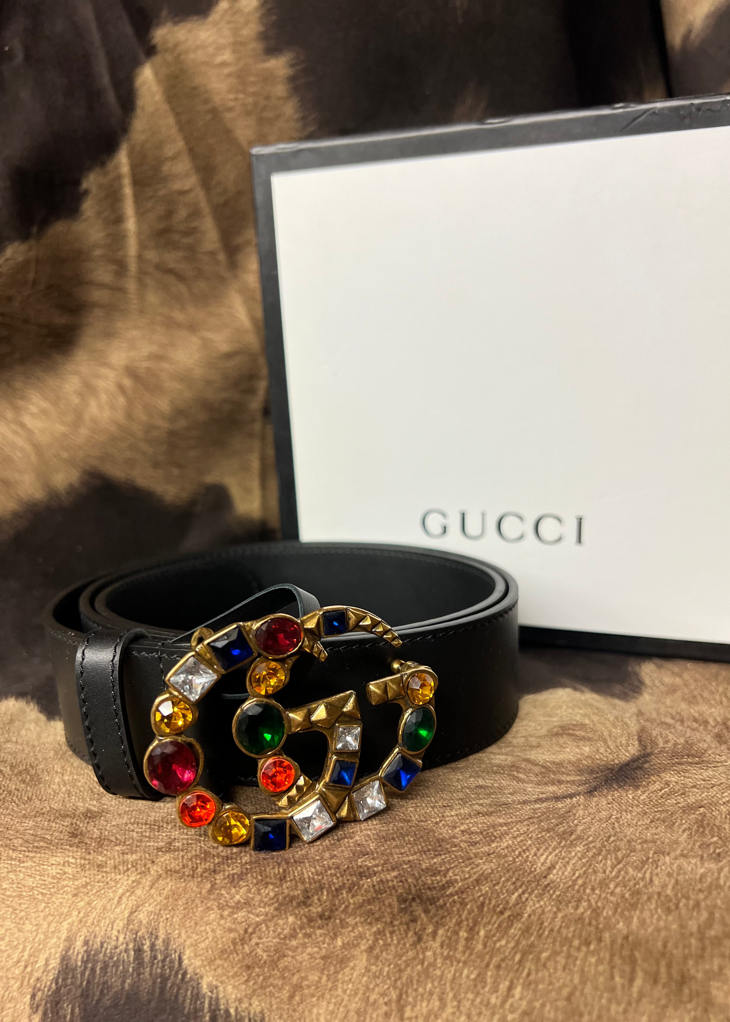 Black Belt with Multicolor Gem Buckle