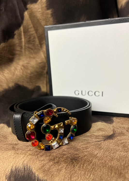 Black Belt with Multicolor Gem Buckle
