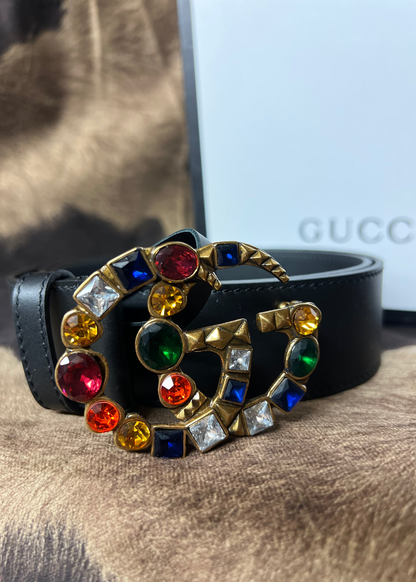 Black Belt with Multicolor Gem Buckle