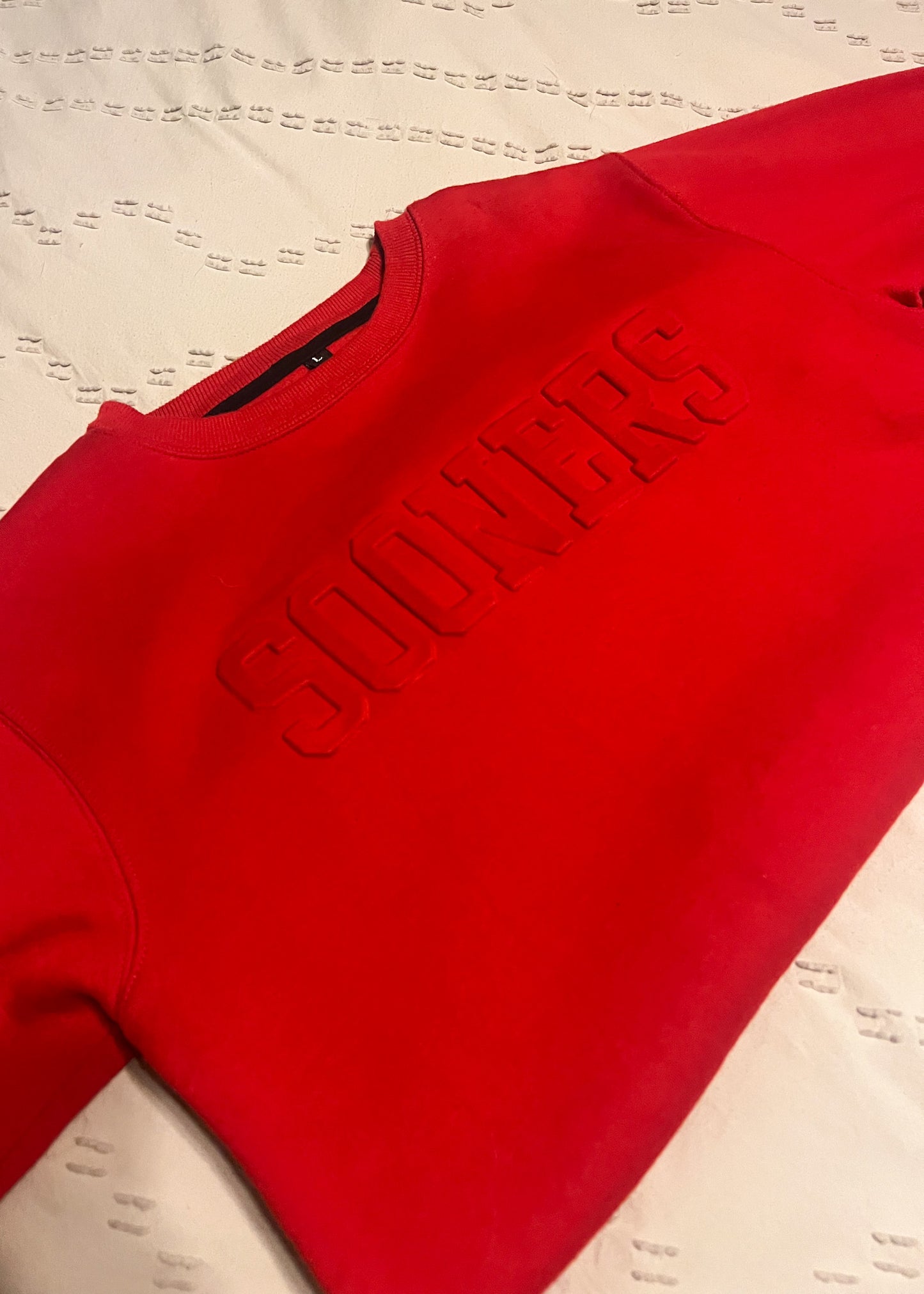 Red Sooners Embossed Crewneck