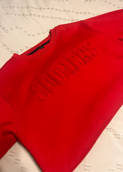 Red Sooners Embossed Crewneck