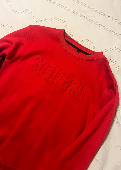 Red Sooners Embossed Crewneck