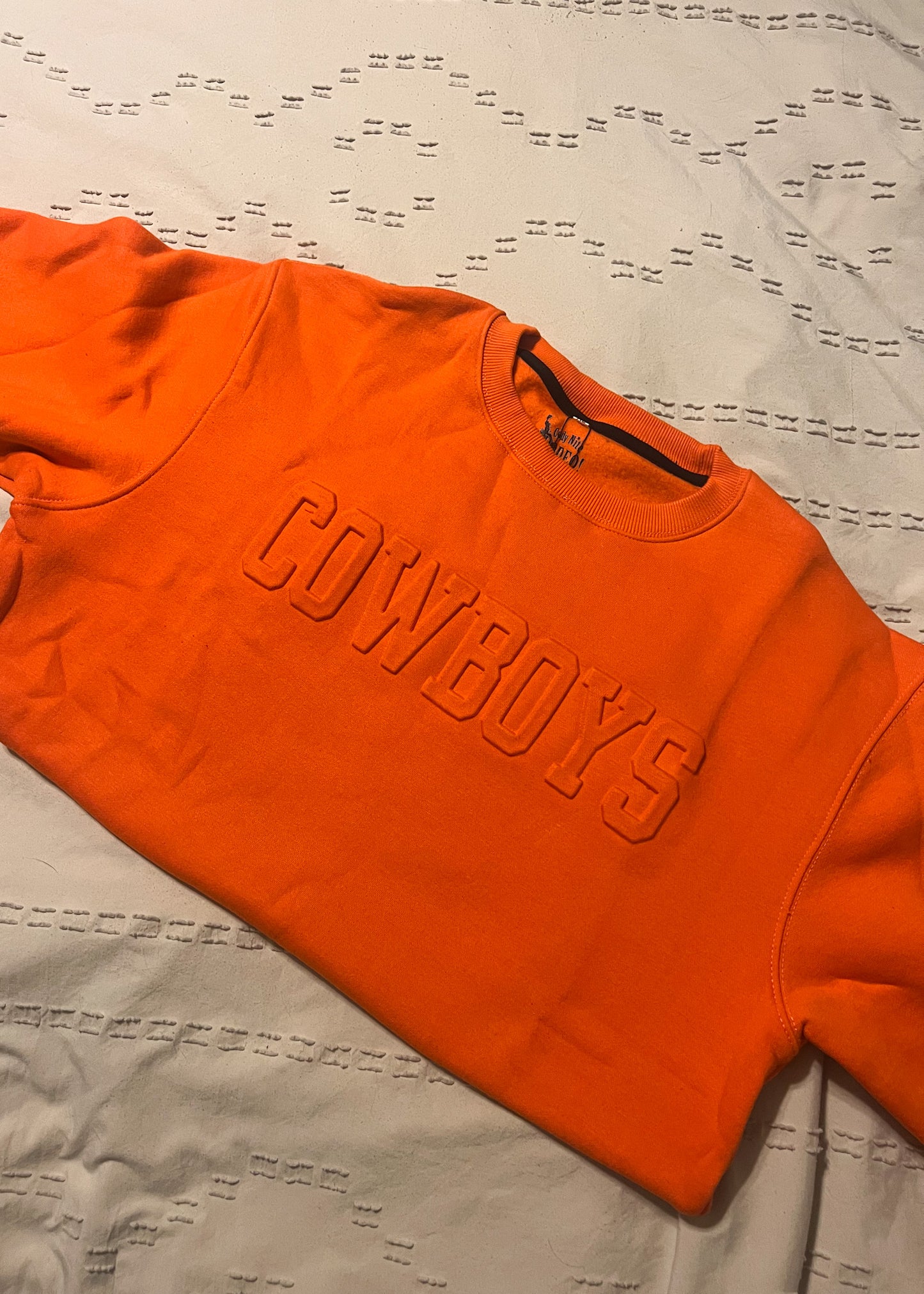 Orange Cowboys Embossed Crewneck
