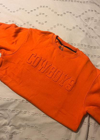 Orange Cowboys Embossed Crewneck