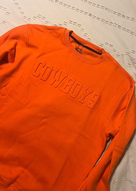 Orange Cowboys Embossed Crewneck