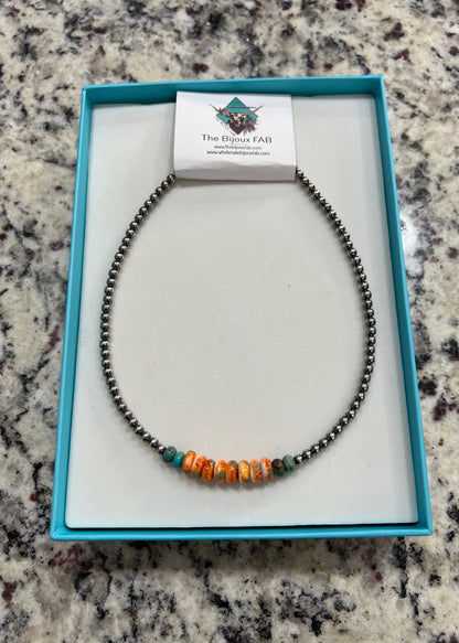 Sterling Silver Navajo Pearl Necklace with Spiny Oyster