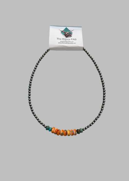 Sterling Silver Navajo Pearl Necklace with Spiny Oyster