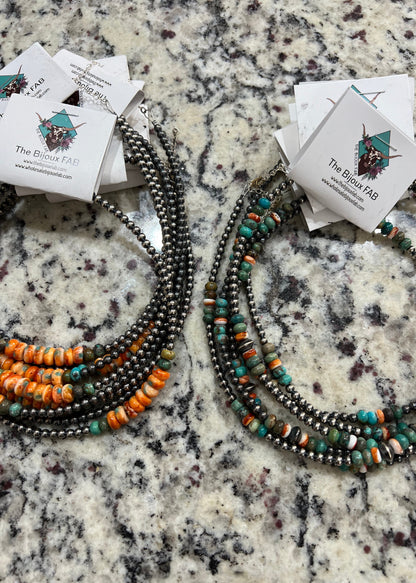 Sterling Silver Navajo Pearl Necklace with Spiny Oyster